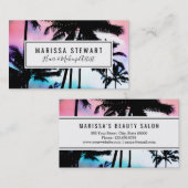 熱帯夏のヤシの木のピンクの青い日没の空 名刺 (正面/裏面)