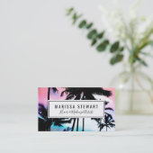 熱帯夏のヤシの木のピンクの青い日没の空 名刺 (スタンド正面)