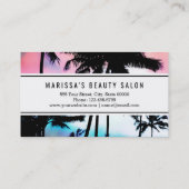 熱帯夏のヤシの木のピンクの青い日没の空 名刺 (裏面)