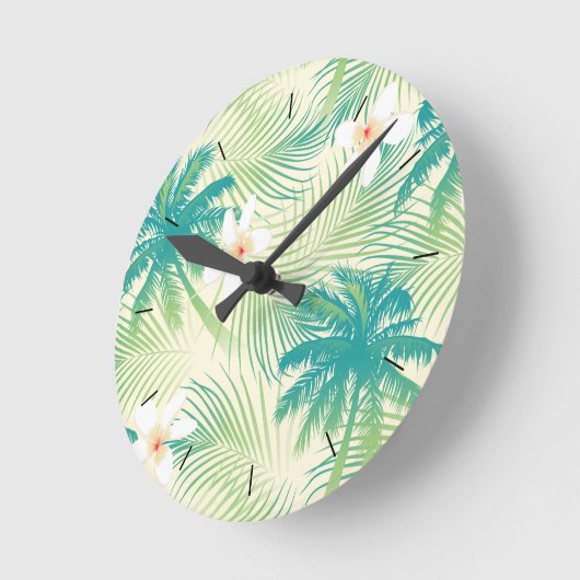 熱帯夏のヤシの木 ラウンド壁時計 (傾斜)