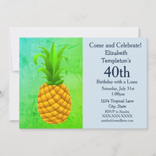 熱帯夏のルアウ（ハワイ式宴会）の女性の誕生日の招待状 招待状 (正面)