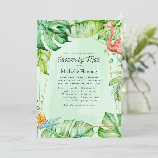 熱帯夏の幾何学的ブライダルシャワーバイメール 招待状 (スタンド正面)