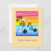 熱帯夏の日没セーリング シーズンポストカード (正面/裏面)