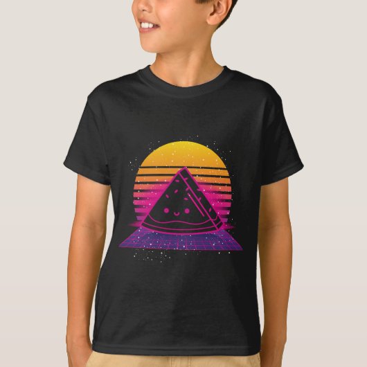 熱帯夏の果実80sレトロ合成波サンセットW Tシャツ (正面)