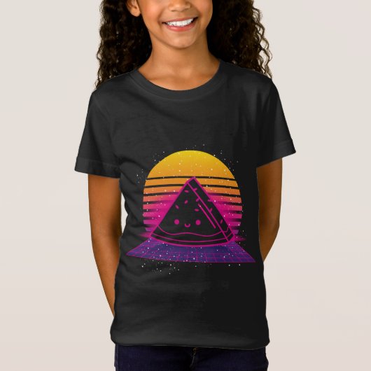 熱帯夏の果実80sレトロ合成波サンセットW Tシャツ (正面)