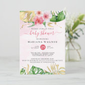 熱帯夏の水の色のフローラ赤ちゃんシャワー 招待状 (スタンド正面)