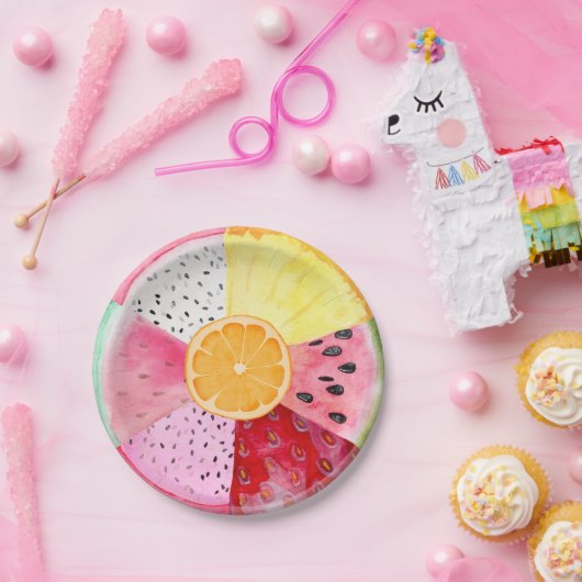 熱帯夏の水彩の果物ツッティ·フルーティ ペーパープレート (パーティー)