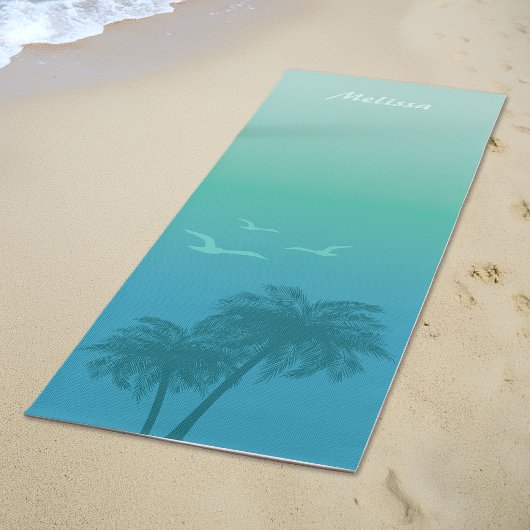 熱帯夏の水色ブルーパーム ヨガマット