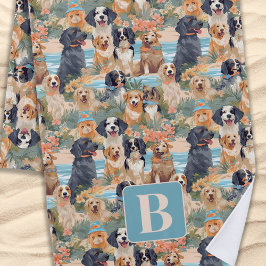 熱帯夏の犬のモノグラムのパタカラフルーン ビーチタオル