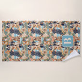 熱帯夏の犬のモノグラムのパタカラフルーン ビーチタオル (正面)