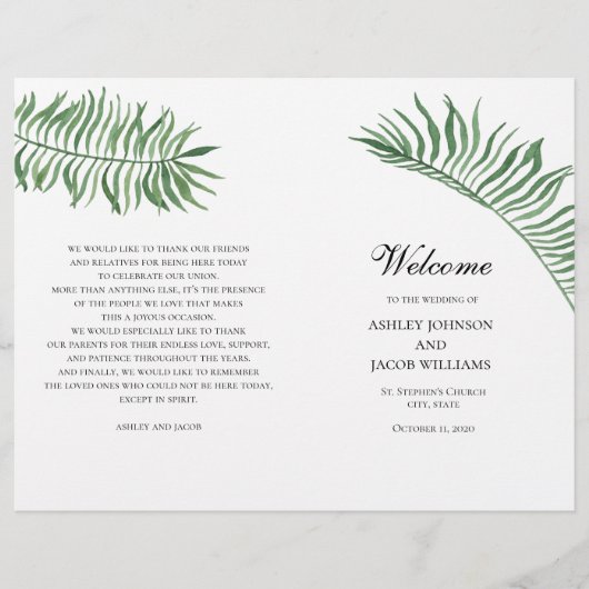 熱帯夏の結婚式プログラム。緑葉 (正面)