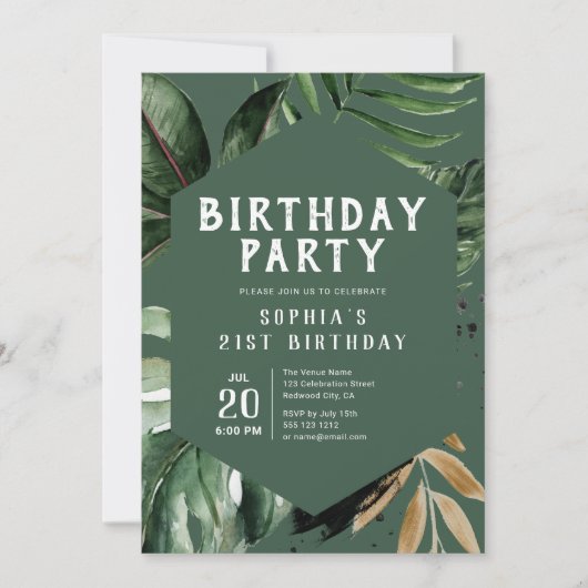 熱帯夏の緑の写真誕生日 招待状 (正面)