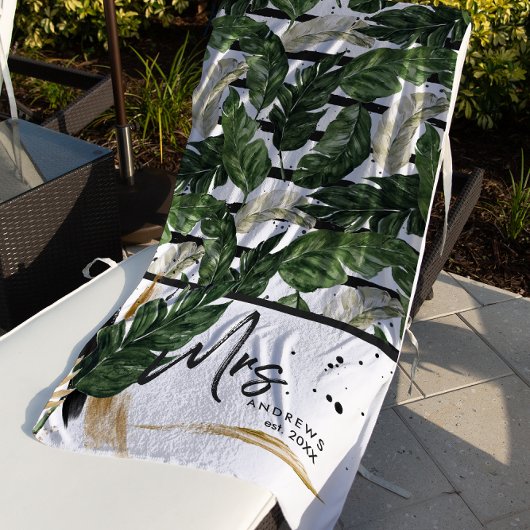 熱帯夏の緑 | Mrs.ブラシ付きスクリプト ビーチタオル