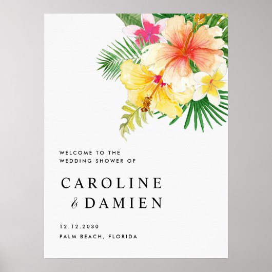 熱帯夏の花ウェディングシャワー歓迎 ポスター (正面)