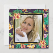 熱帯夏の花金ゴールドフォトバースデーパーティー 招待状 (裏面)