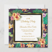 熱帯夏の花金ゴールドフォトバースデーパーティー 招待状 (正面)