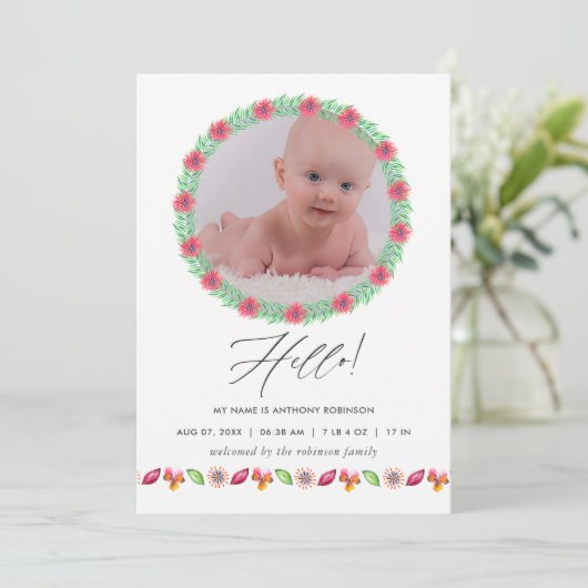 熱帯夏の誕生発表フォトカード 案内状 (スタンド正面)