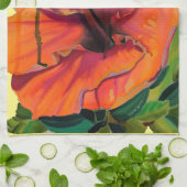 熱帯夏オレンジ色のハイビスカス キッチンタオル (折り畳み)