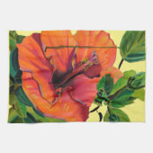 熱帯夏オレンジ色のハイビスカス キッチンタオル (横)