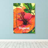 熱帯夏オレンジ色のハイビスカス キャンバスプリント (インサイチュ (ウッドフロア))