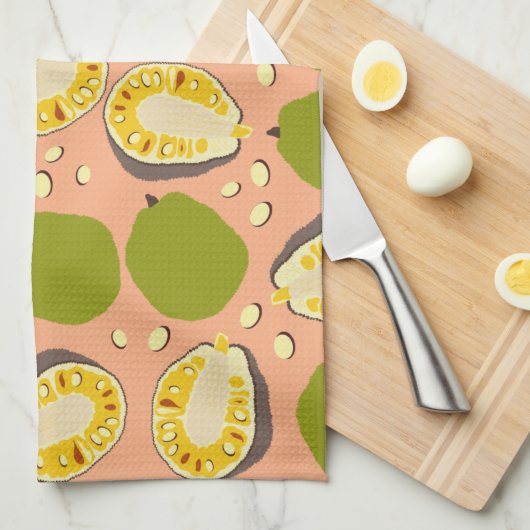 熱帯夏ジャックフルーツパターン – エキゾチックな果実 キッチンタオル (四つ折り)