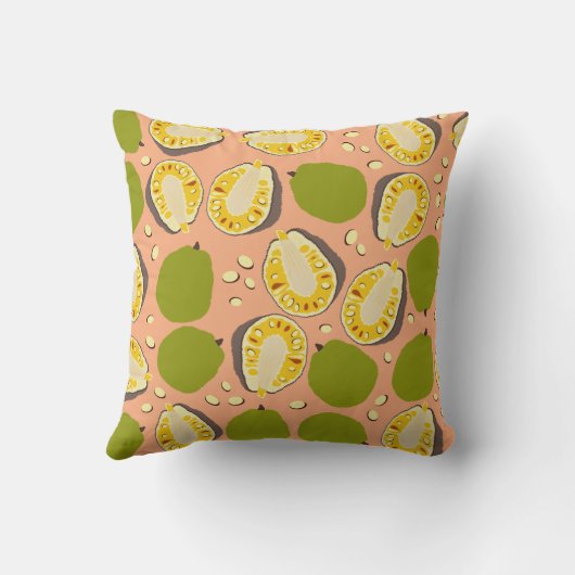熱帯夏ジャックフルーツパターン – エキゾチックな果実 クッション (裏面)