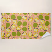 熱帯夏ジャックフルーツパターン – エキゾチックな果実 ビーチタオル (正面)