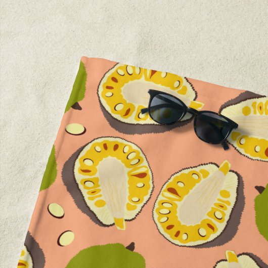 熱帯夏ジャックフルーツパターン – エキゾチックな果実 ビーチタオル (インサイチュ)