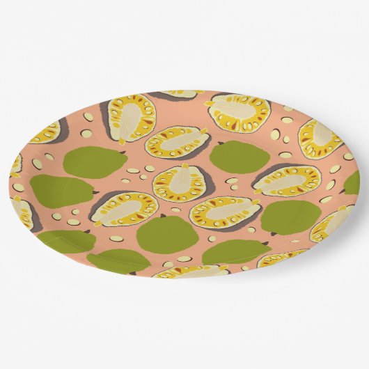 熱帯夏ジャックフルーツパターン – エキゾチックな果実 ペーパープレート (アングル)