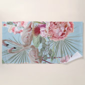 熱帯夏テーマフラミンゴ可愛いモダン青 ビーチタオル (正面)