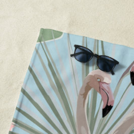 熱帯夏テーマフラミンゴ可愛いモダン青 ビーチタオル