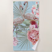 熱帯夏テーマフラミンゴ可愛いモダン青 ビーチタオル (正面)
