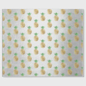 熱帯夏パイナップル金ゴールドミントフルーツ灰色 ラッピングペーパー (フラット)