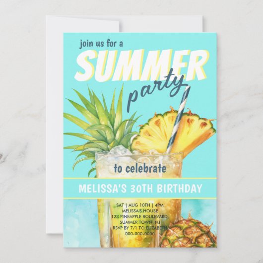 熱帯夏パーティー誕生日招待状 招待状 (正面)