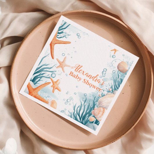 熱帯夏ビーチヒトデ赤ちゃんシャワー スタンダードカクテルナプキン