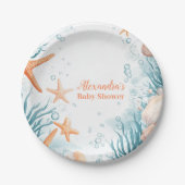 熱帯夏ビーチヒトデ赤ちゃんシャワー ペーパープレート (正面)