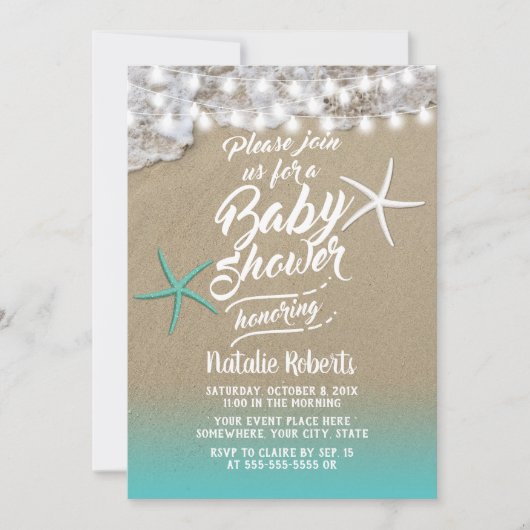 熱帯夏ビーチヒトデ赤ちゃんシャワー 招待状 (正面)