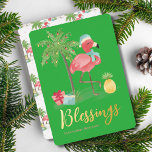 熱帯夏ピンクのクリスマスフラミンゴヤシ 箔シーズンカード<br><div class="desc">恵み金ゴールドタイポグラフィ熱帯サマーピンクのクリスマスフラミンゴパームツリーゴールドフォイルホリデーカード。</div>