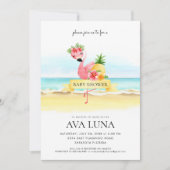 熱帯夏ピンクのフラミンゴ赤ちゃんシャワー 招待状 (正面)