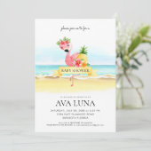 熱帯夏ピンクのフラミンゴ赤ちゃんシャワー 招待状 (スタンド正面)