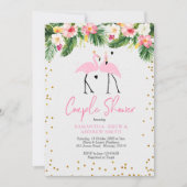 熱帯夏フラミンゴカップルのシャワー招待状 招待状 (正面)