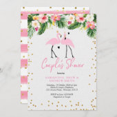 熱帯夏フラミンゴカップルのシャワー招待状 招待状 (正面/裏面)