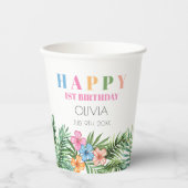 熱帯夏フラミンゴガールHappy 1st誕生日 紙コップ (正面)