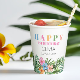 熱帯夏フラミンゴガールHappy 1st誕生日 紙コップ