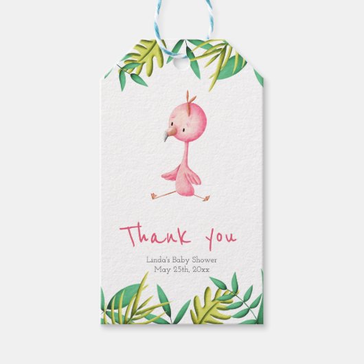 熱帯夏フラミンゴパーソナライズされたサンキュー ギフトタグ (正面)