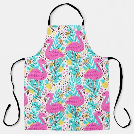 熱帯夏フラミンゴ：明るいパターン要素 エプロン (正面)