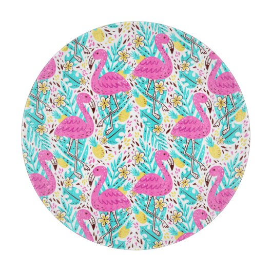 熱帯夏フラミンゴ：明るいパターン要素 カッティングボード (正面)