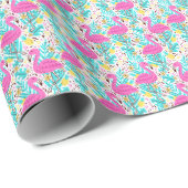 熱帯夏フラミンゴ：明るいパターン要素 ラッピングペーパー (ロールコーナー)