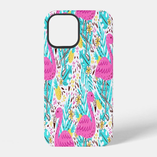 熱帯夏フラミンゴ:明るいパターン要素 iPhoneケース (裏面)