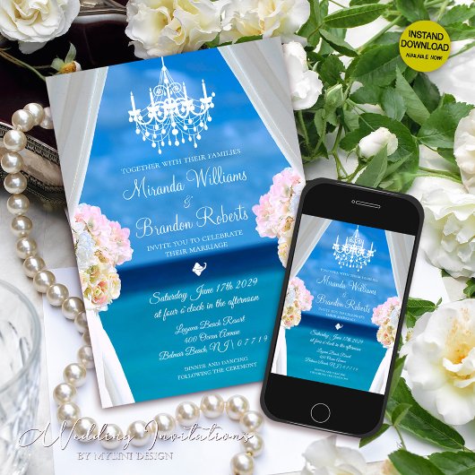 熱帯夏フローラ海ビーチ結婚式 招待状